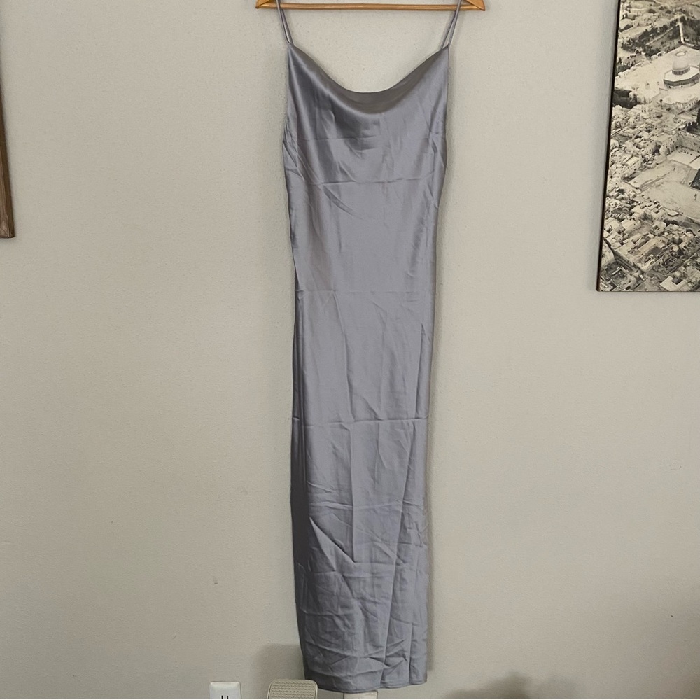 Adika Satin Finish Cowl Neck Slit Dress